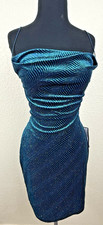 B. Darlin Glitter Bodycon Dress Teal Open Back Lace Up Party Club Cowl Neck L