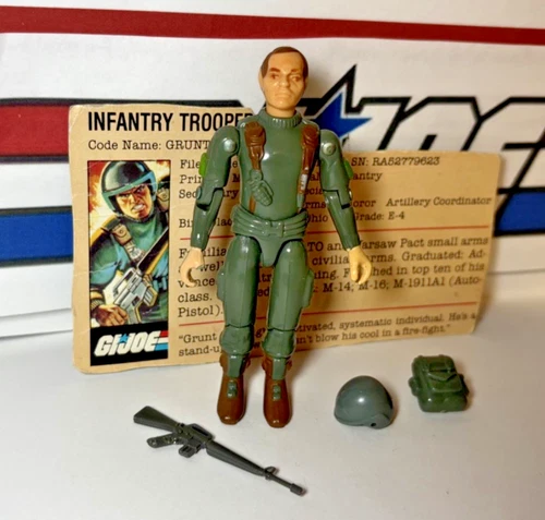 GI Joe Grunt 1982 v1 *NEAR COMPLETE w/File Card, Broken Thumb* Vintage ARAH