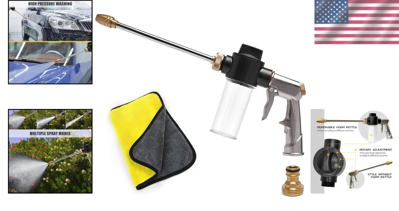 Car Wash Foam Gun with Brass Nozzle & Soap Dispenser - Heavy-Duty Cleaning Tool