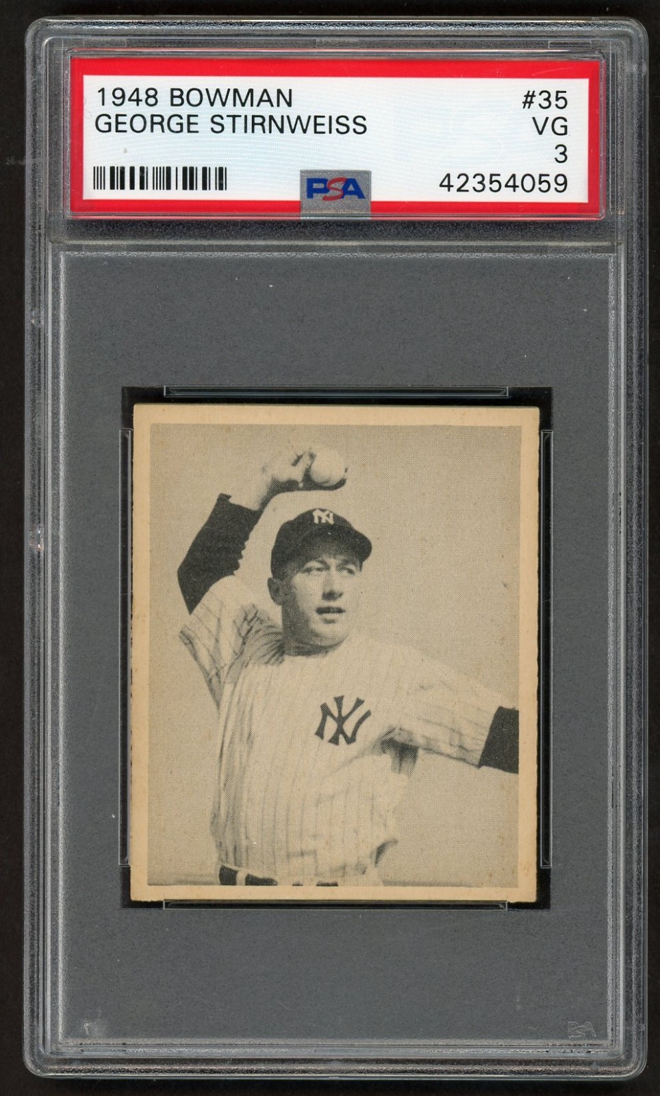 1948 Bowman GEORGE STIRNWEISS ROOKIE New York Yankees #35 PSA 3 VG Condition