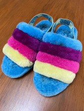 UGG Fluff Yeah Slide Slippers Women's 8 Multi Color Striped Sheepskin Slingback