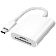 USB C SD Card Reader for iPhone 15 16/iPad/MacBook/Mac, 2 port, White