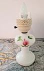 Vintage Milk Glass Hurricane Lamp Hang Painted Pink Rose Floral TabLe Light 10"