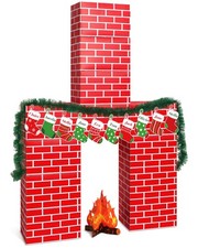 34 Pcs 3D Christmas Cardboard Fireplace 39 x 59 Inch DIY Christmas Artificial...