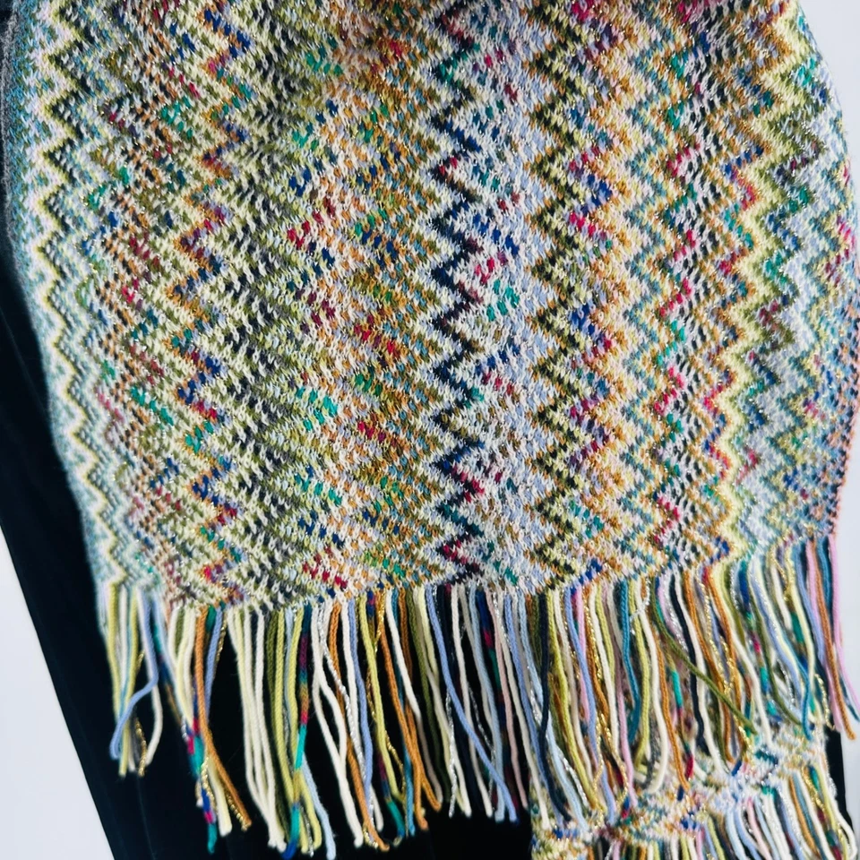 Missoni цветной зигзаг вязаный шарф бахрома металлические акценты глушитель фуляр - Изображение 4 из 4