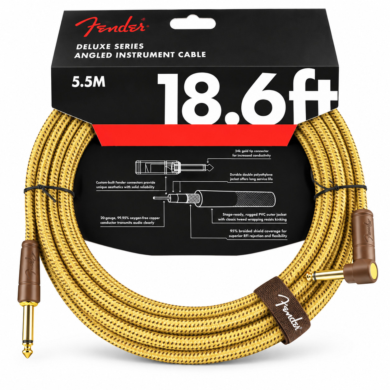 Fender Deluxe 18.6FT Straight - Angle 20AWG Tweed Instrument Cable