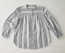 Ann Taylor LOFT Size Small Blue White Stripe Button Up Cotton Shirt 3/4 Sleeve