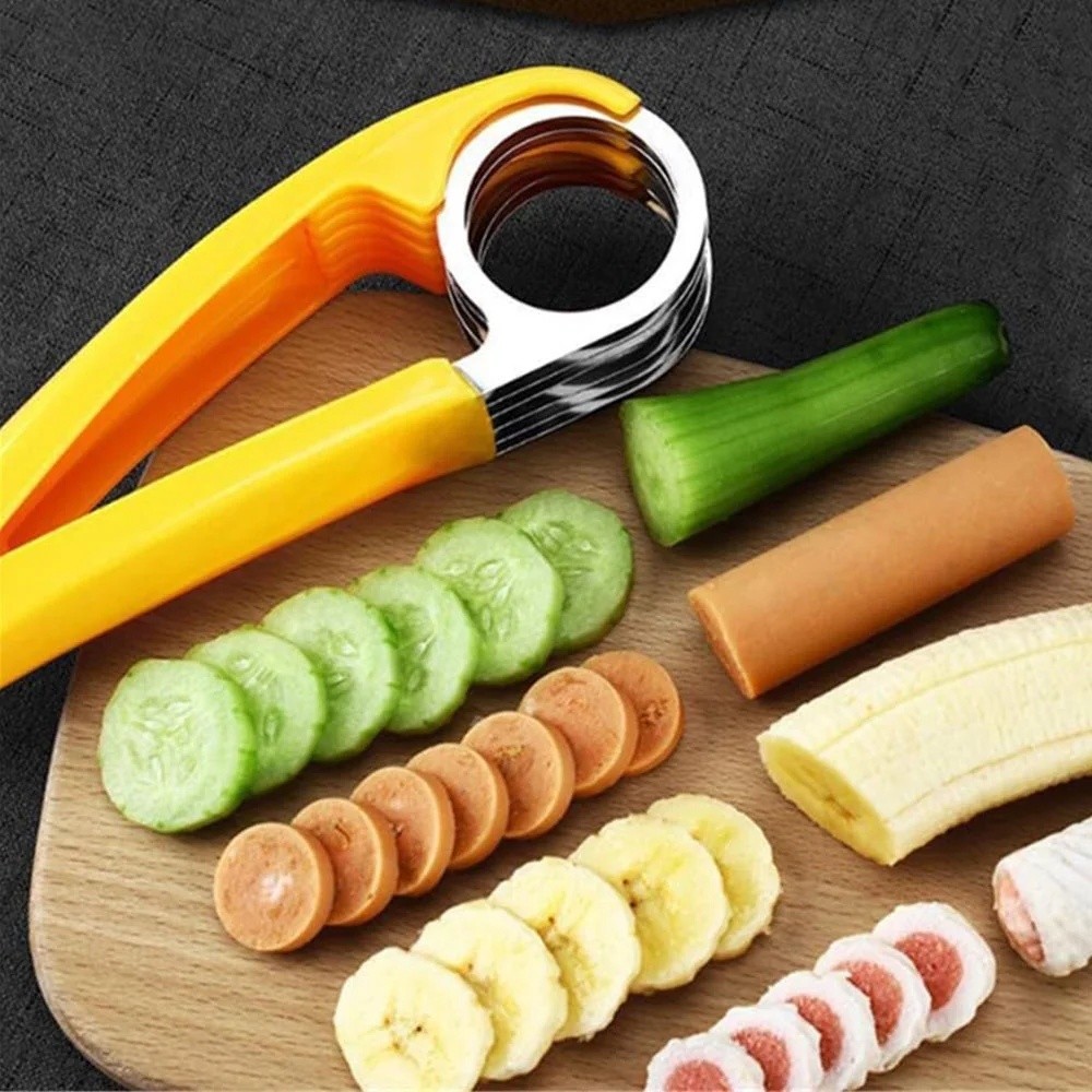 2Pcs Banana Slicer Fruit Knife Veggie Cutter Kitchen Bar Tool Stainless Steel