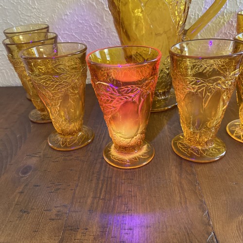 Tiara by Indiana Glass Golden Honey Sweet Pear Avocado Pitcher & 8 Tumblers Set - Picture 5 of 7