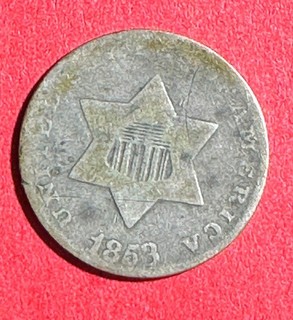 1853 US Three Cent SILVER Piece! TRIME! Old US Coin!