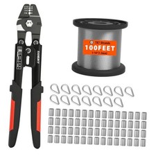 Wire Rope Crimp Kit, 100ft 1/16" 304 Stainless Steel 100ft Steel Cable+Crimper