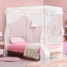 Twin Size Bed Canopy with Lights, Bed Canopy for Girls Princ with