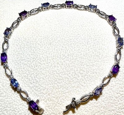 10K Weißgold Tansanit Amethyst Diamant Akzent Armband 7'' Nachlass feiner Schmuck