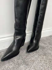 AllSaints Reina Knee High Black Leather Boots, New In Box, Bnwt, Shipped Fast