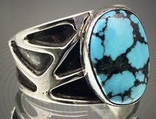 Sterling Silver And Turquoise Modernist Ring, 10.2g, size 12, test as silver.