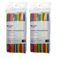 EVERYDAY LIVING Flexible Plastic Drinking Straws (200 ct, Assorted ) Bendable