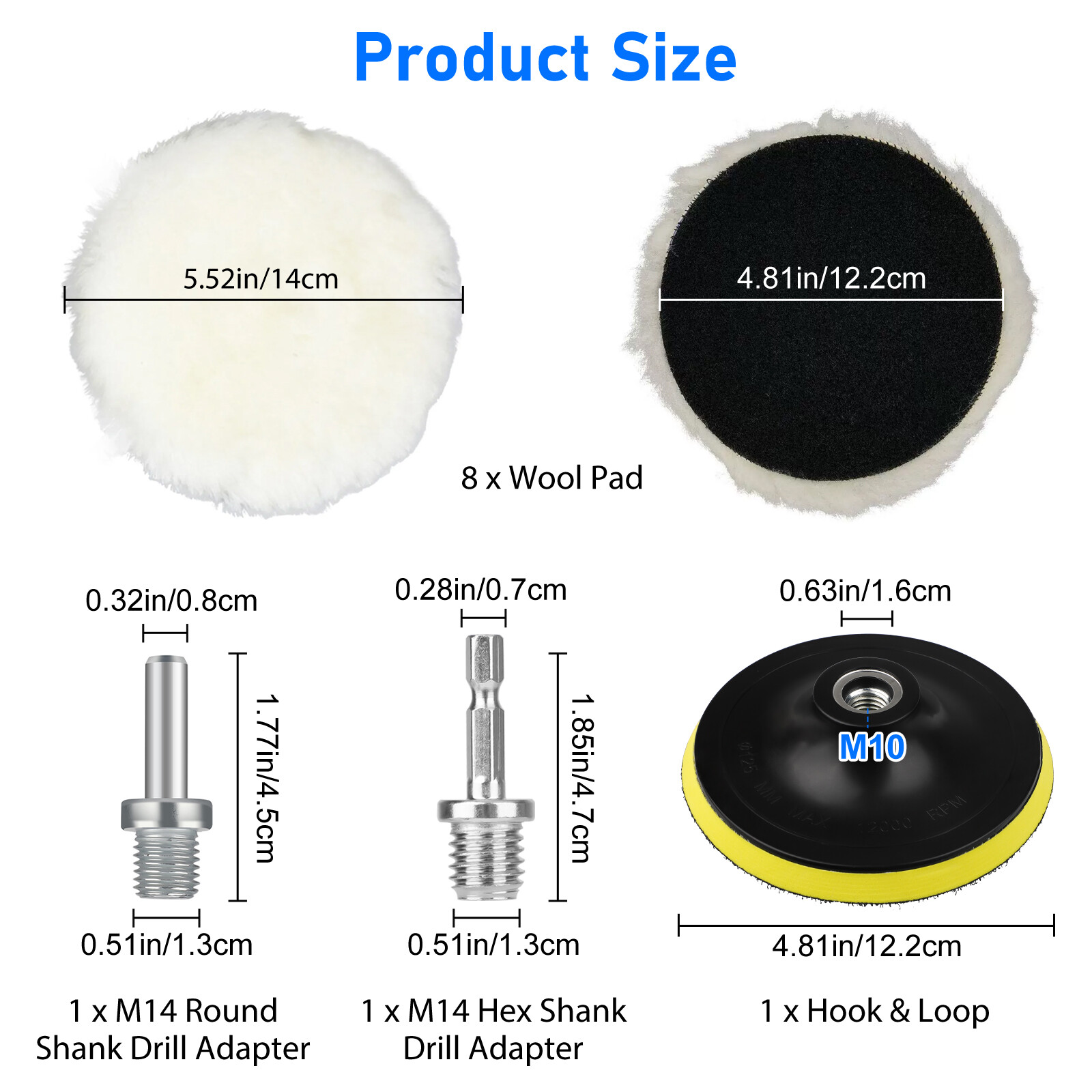 8 Pcs 5-Inch Wool Polishing Buffing Pads Kit, Hook and Loop Car Polisher Buffer