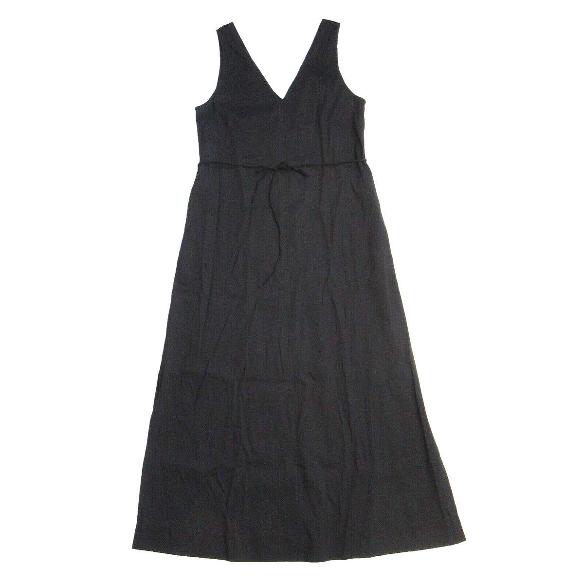 NWT Theory Deep V Neck Midi in Black Caliver Linen Black Belted Dress M