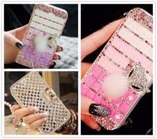 Crossbody PU Leather Bling Glitter Diamond Card Wallet Women Case For Phones