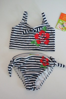 Penelope Mack Toddler Girls 2 Pc Blue White Hisbiscus Swimsuit Swim  2T