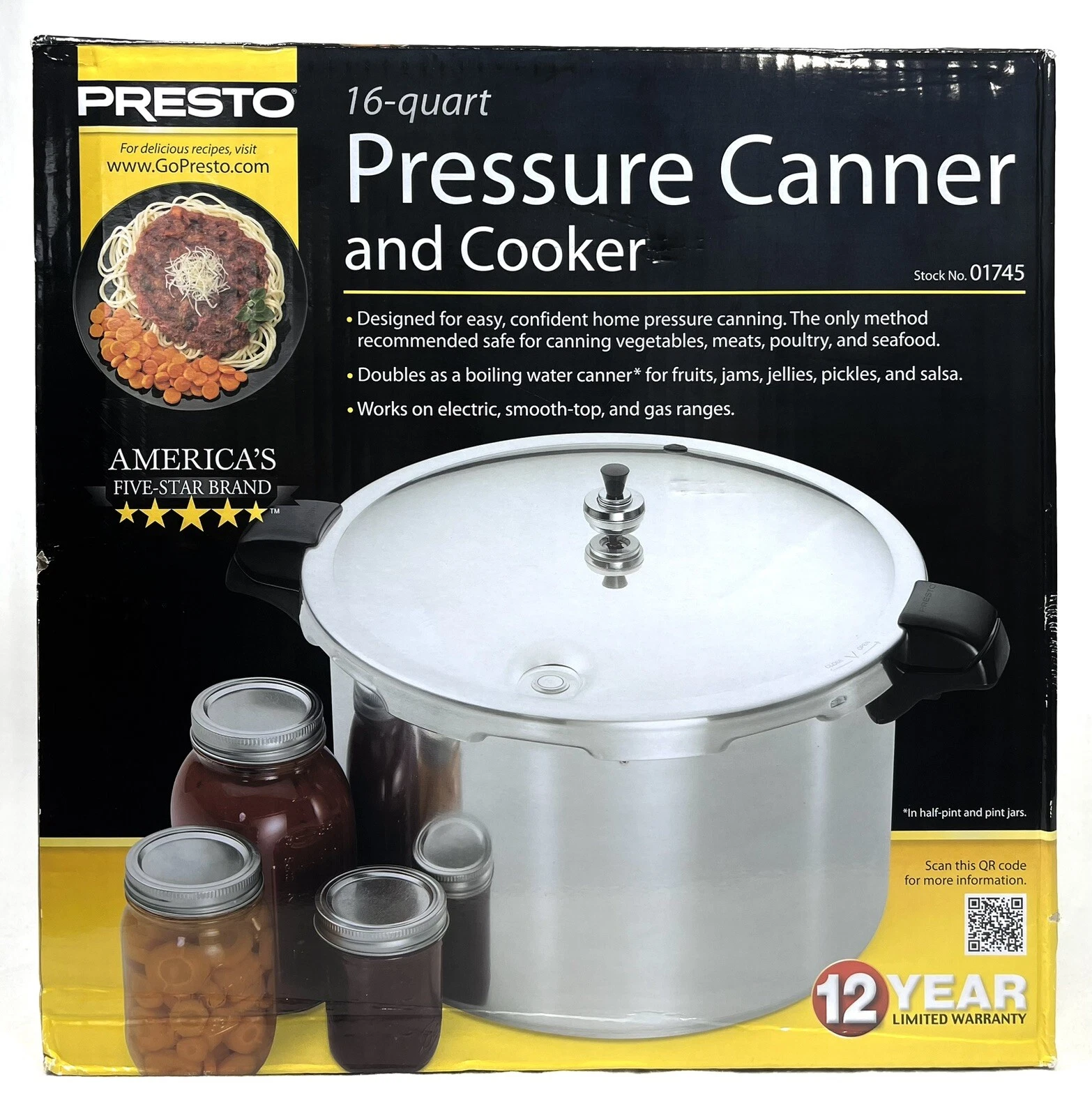 NEW Presto 16-Quart Pressure Canner and Cooker 01745
