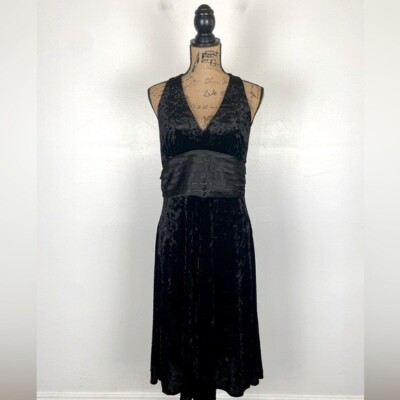 Signature By Robbie Bee Velvet Satin Halter Midi Dress 12 Black Whimsy  Romantic | eBay