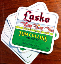 25 étiquettes vintage LASKO TOM COLLINS MIXEUR ~ thème courses de chevaux ~ Bound Brook NJ