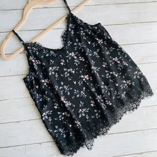 H&M Black‎ Floral Dainty Cami Top Size 8