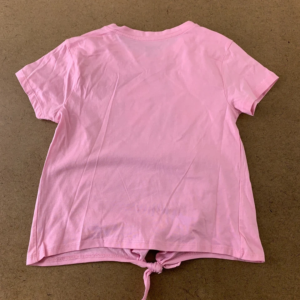 DKNY Girls Size 6 Pink Glitter Logo Short Sleeve Knot Front T-Shirt New - Image 4 of 4