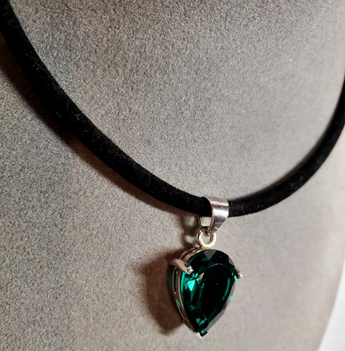 Solid Sterling Silver Green Pear Shaped Stone Pen… - image 4