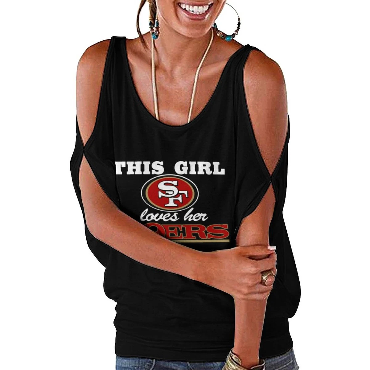 This Girl Loves Her San Francisco 49ers Women’s Off Shoulder T-shirt Womens  Top