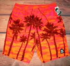 MENS NEFF SUNSET PALMS ORANGE PINK SWIM BOARD SHORTS SIZE S