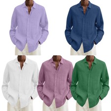Men Shirt Long Sleeve Casual Cotton Loose Blouse Button Down Shirts Tops e