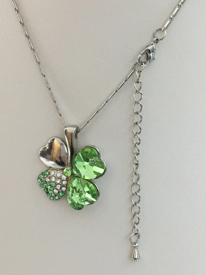 项链三叶草四叶草施华洛世奇水晶吊坠银盘链 — 第 4/4 张图片