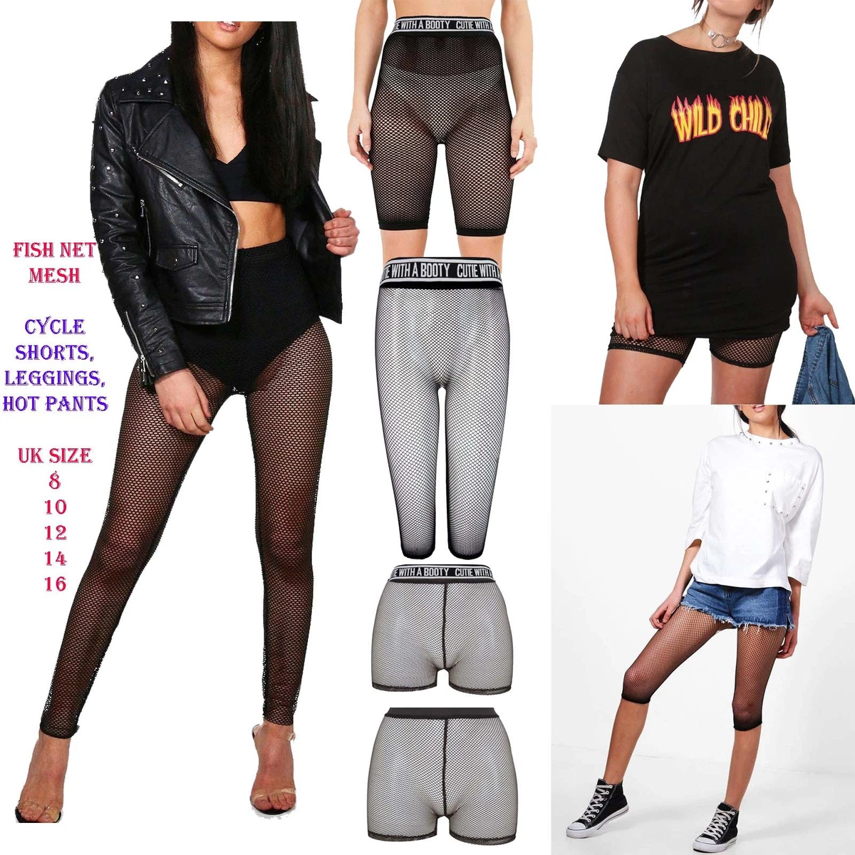 New Women Ladies Sporty Fishnet Mesh Legging cycling Shorts hot pants  Stockings