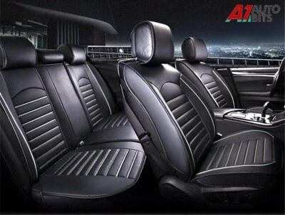 Black White PU Leather Full Set Car Seat Covers For Renault Clio, Captur, Megane
