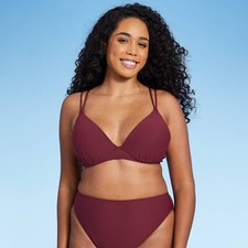Shade  Shore Women's Push-Up Double Strap Triangle Bikini Top Size 38C Wine Red