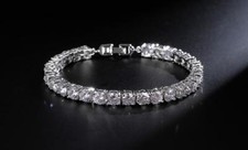 Mens Iced Cz Pointer Solitaire Silver Plated Tennis Chain Bracelet