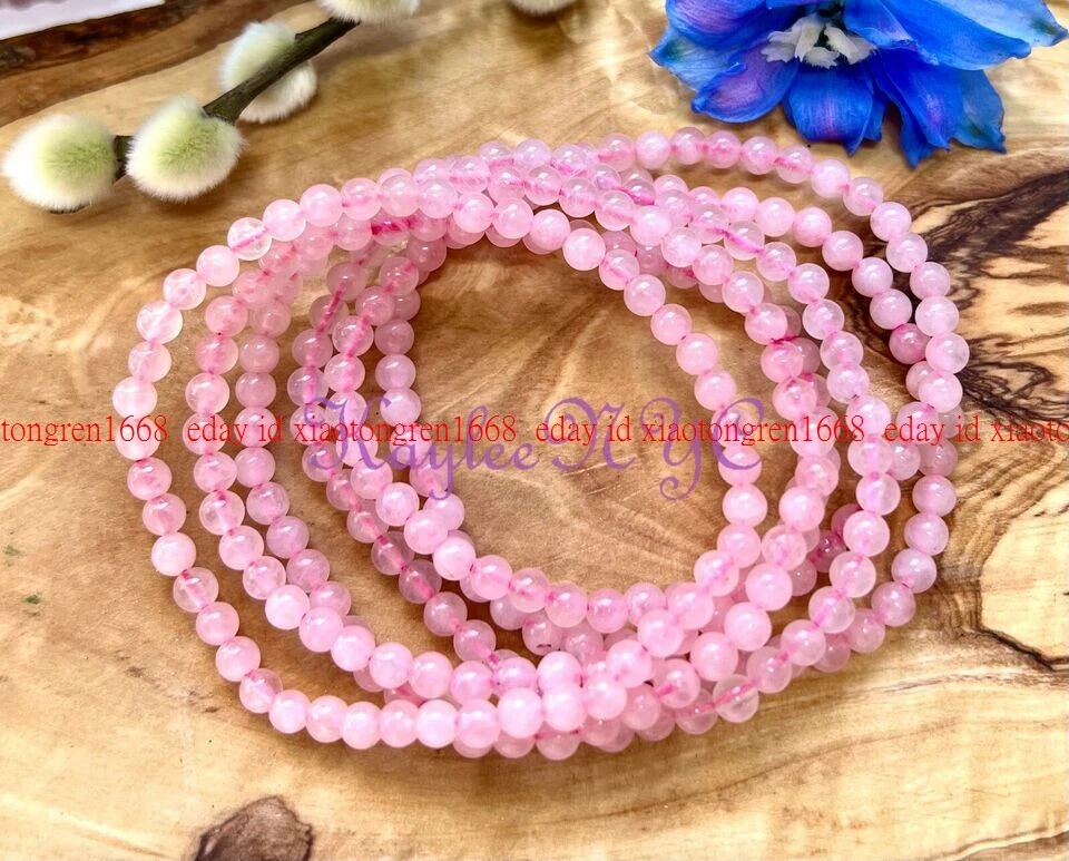 VALENTINO "Lotto all'ingrosso 6 pz Bracciale Elasticizzato Quarzo Rosa Naturale 4 mm Cristallo 7 5""