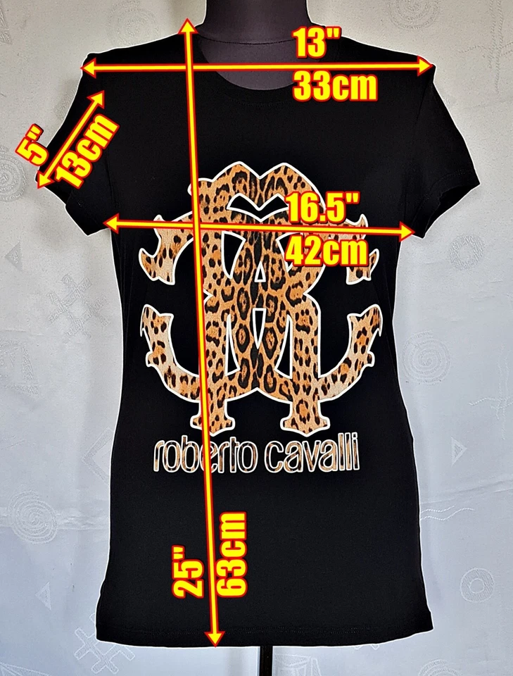 BLUSA AUTÉNTICA ROBERTO CAVALLI LOGO ARTE NEGRO MARRÓN MUJER TOP:US 10/M/EU38 Foto 2 de 4