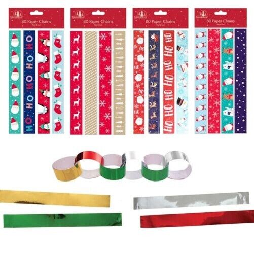 80 Weihnachten Papier Ketten - 4 Designs pro Packung - Auswahl Design