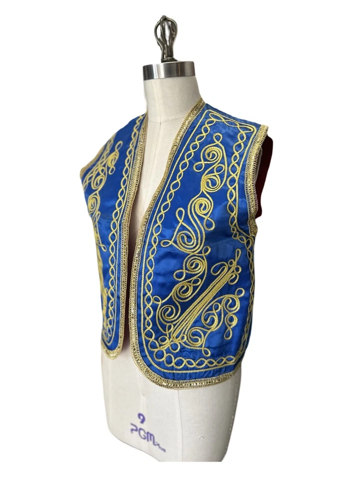 Винтажный турецкий золотой вышитый зеленый атласный жилет около 1960-х размер маленький - Изображение 2 из 4