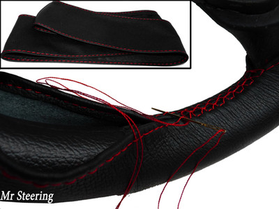 FOR HONDA INTEGRA 85-89 Echtleder Lenkrad Abdeckung REAL BLACK Mit Roter Naht
