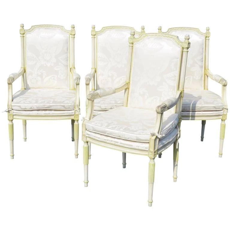 Set of 4 Antique French Louis XVI Painted Chairs