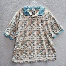 Warner Bros Men Polo Shirt 2XL Beige Geometric Tazmanian Devil Allover Print