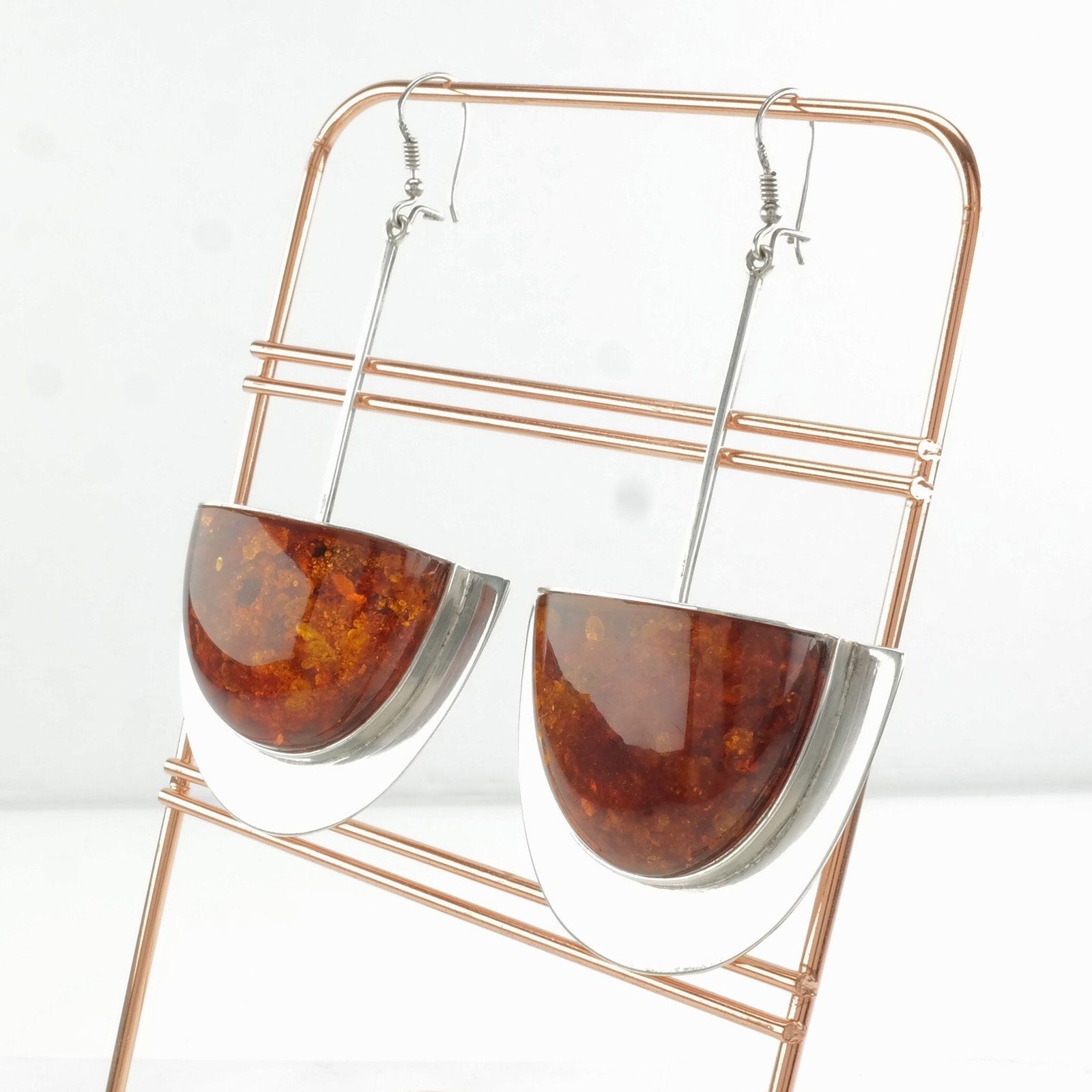 Large Amber Statement Modernist Fish Hook Dangle … - image 10