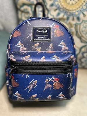 Loungefly Star Wars Mandalorian Ashoka Tano and Grogu AOP Mini Backpack NWT