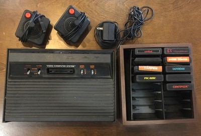 Atari-2600 Game Console, 2 Controllers, 9 Games And Game Rack