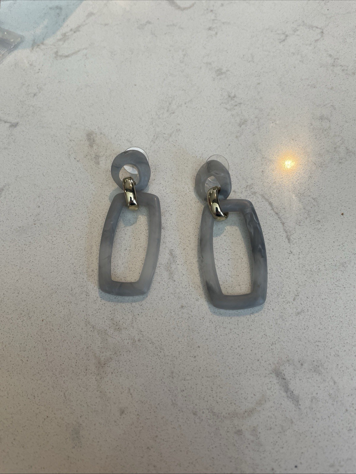 Retro Gray Acrylic Rectangle Dangle Post Earrings… - image 6