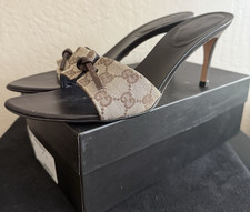 Gucci Vintage Brown GG Canvas Heel Mules Slides US 11